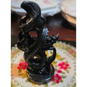 Antique or Vintage Chinese Black Stone Hand Carved Dragon Sculpture